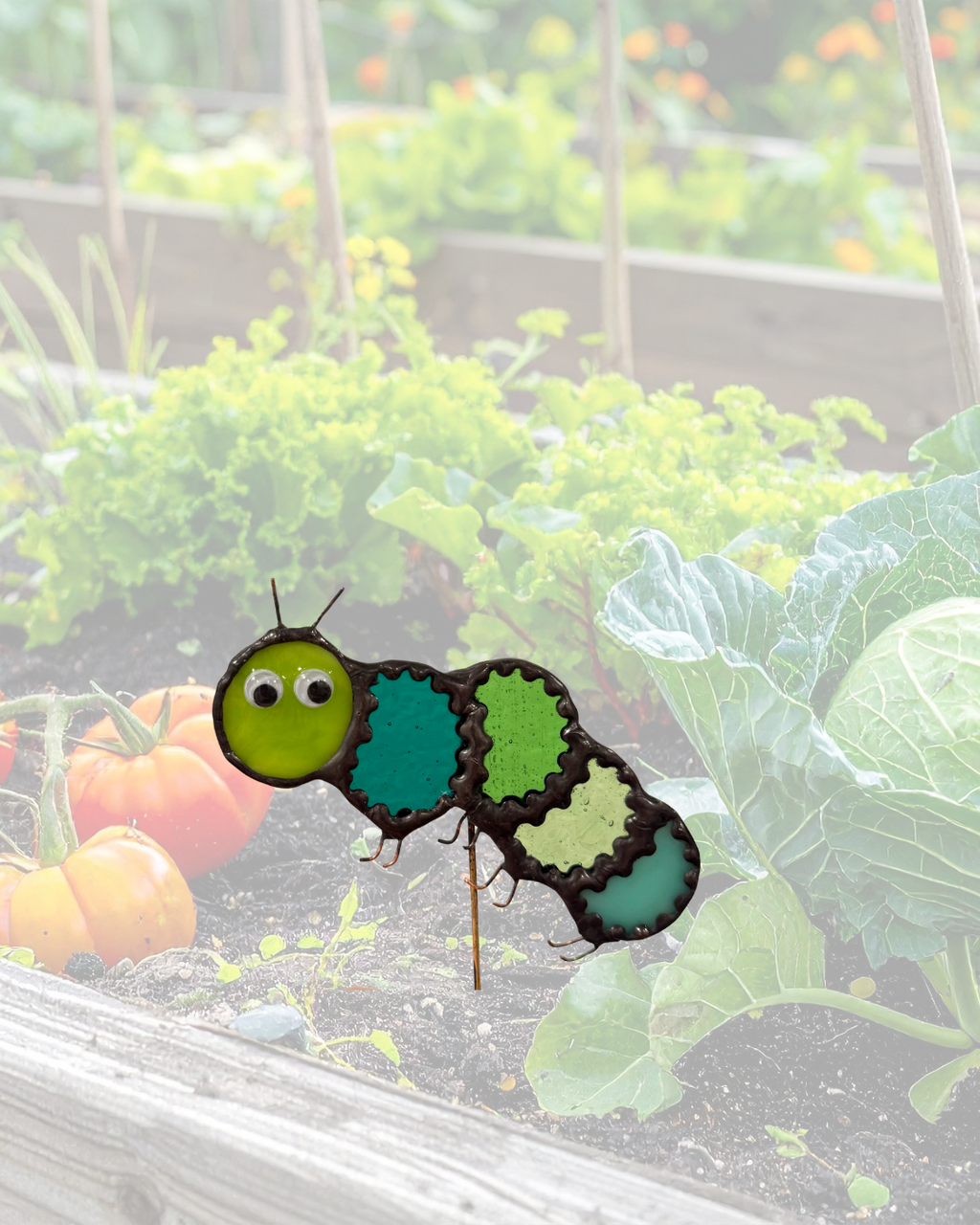 Caterpillar Stained Glass Plant Stake