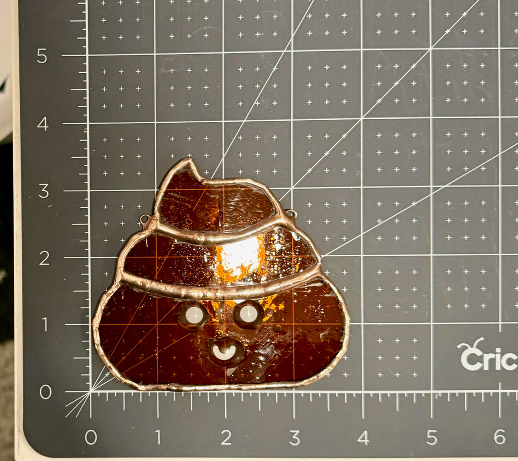 Poop Emoji Stained Glass Suncatcher