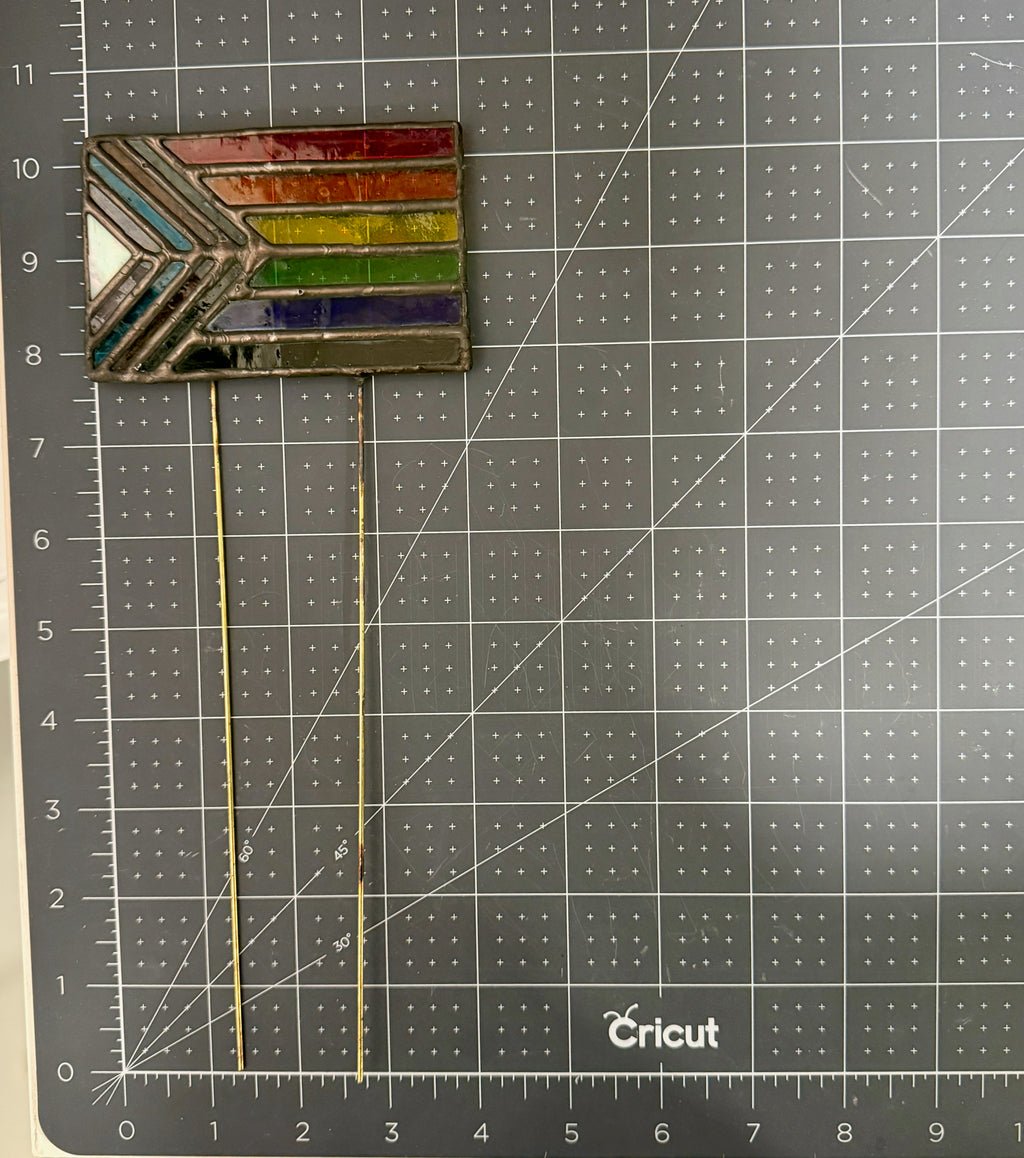 Progress Pride Flag Stained Glass Plant Stake