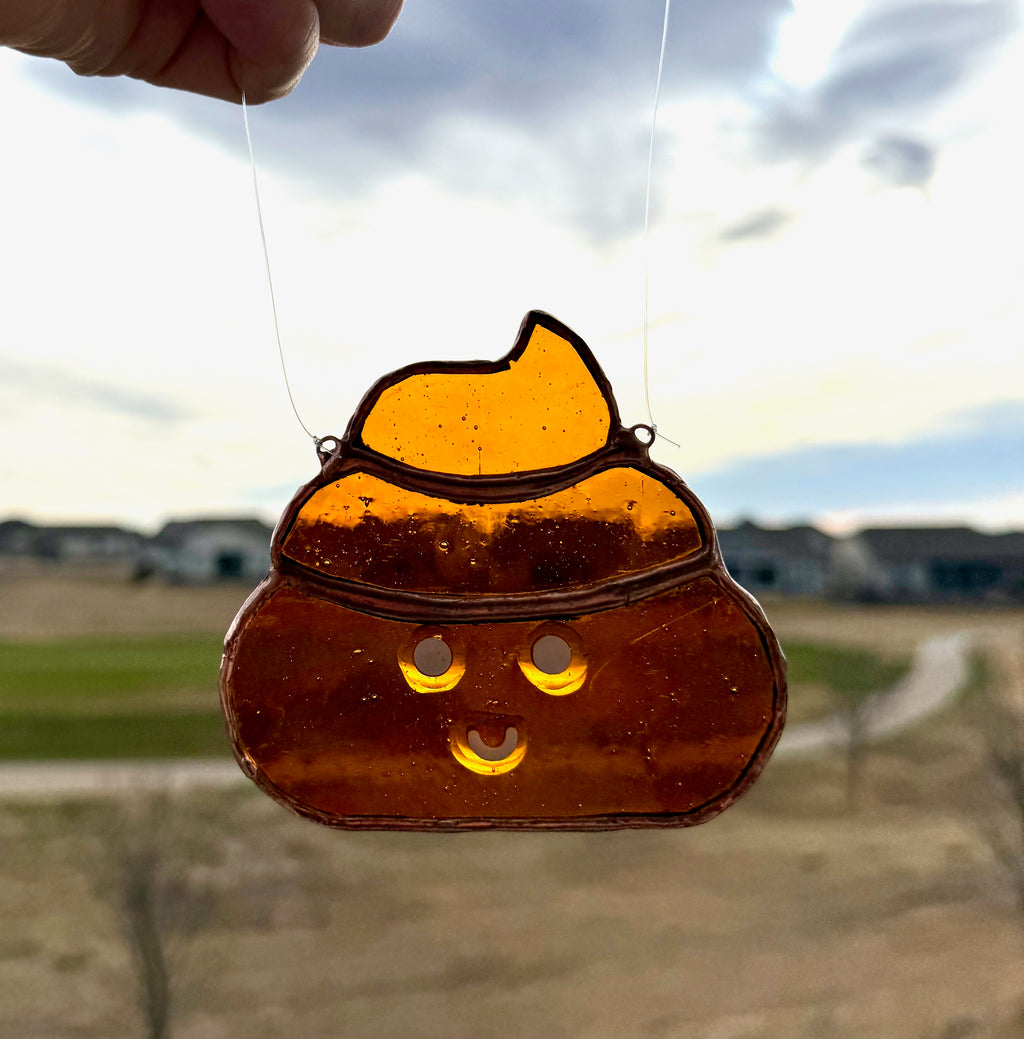 Poop Emoji Stained Glass Suncatcher