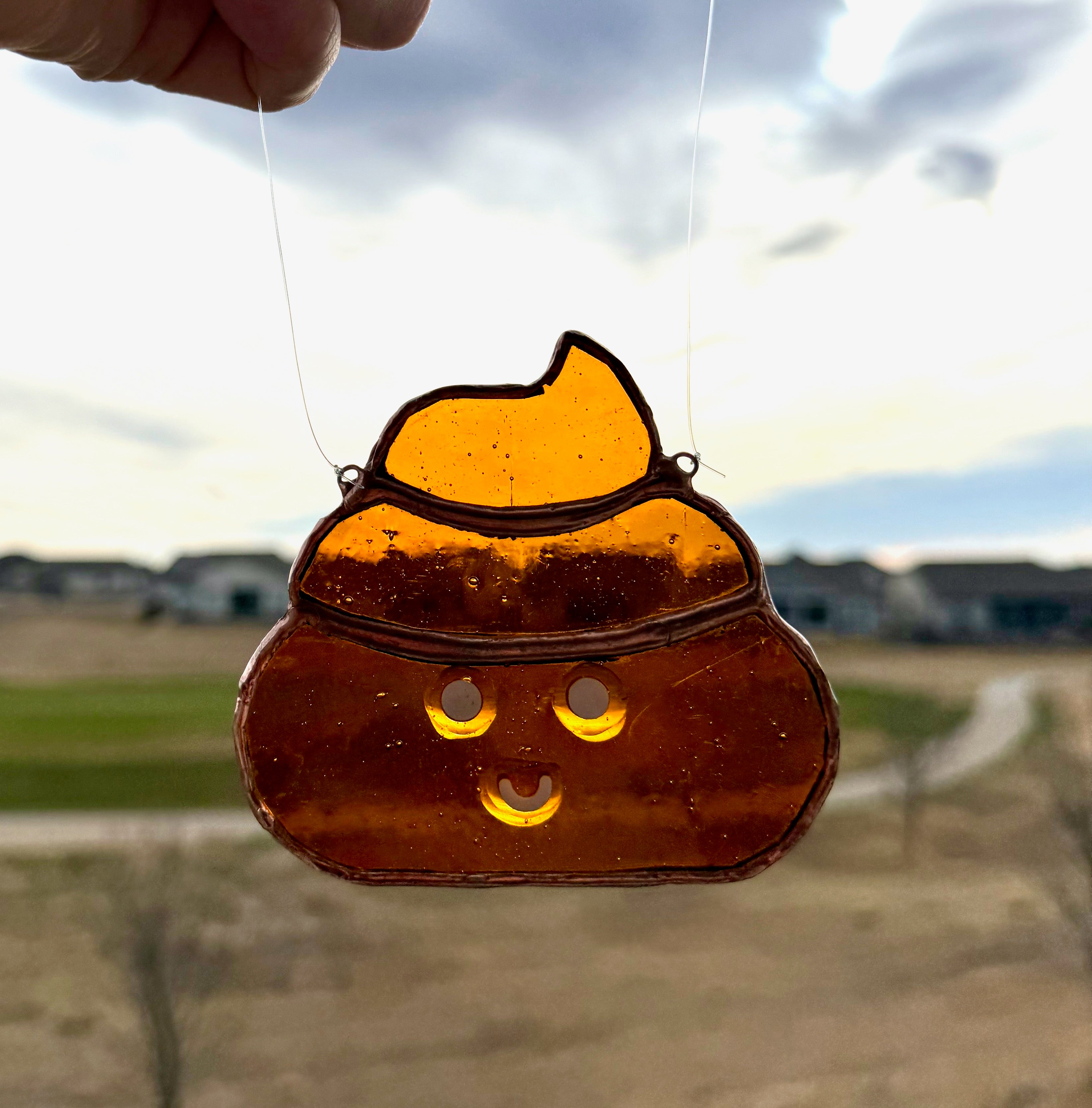 Poop Emoji Stained Glass Suncatcher