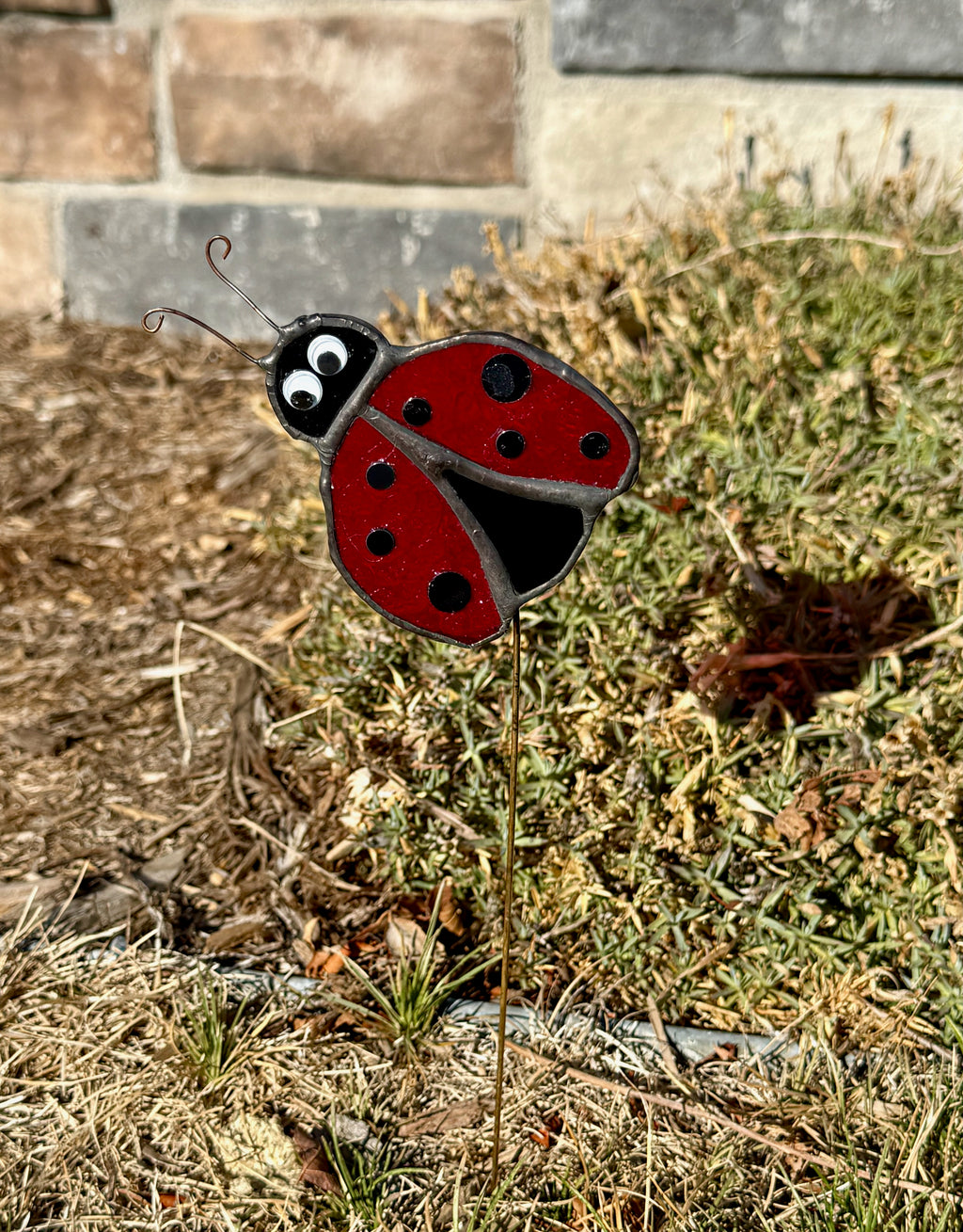 Ladybug Stained Glass Plant Stake