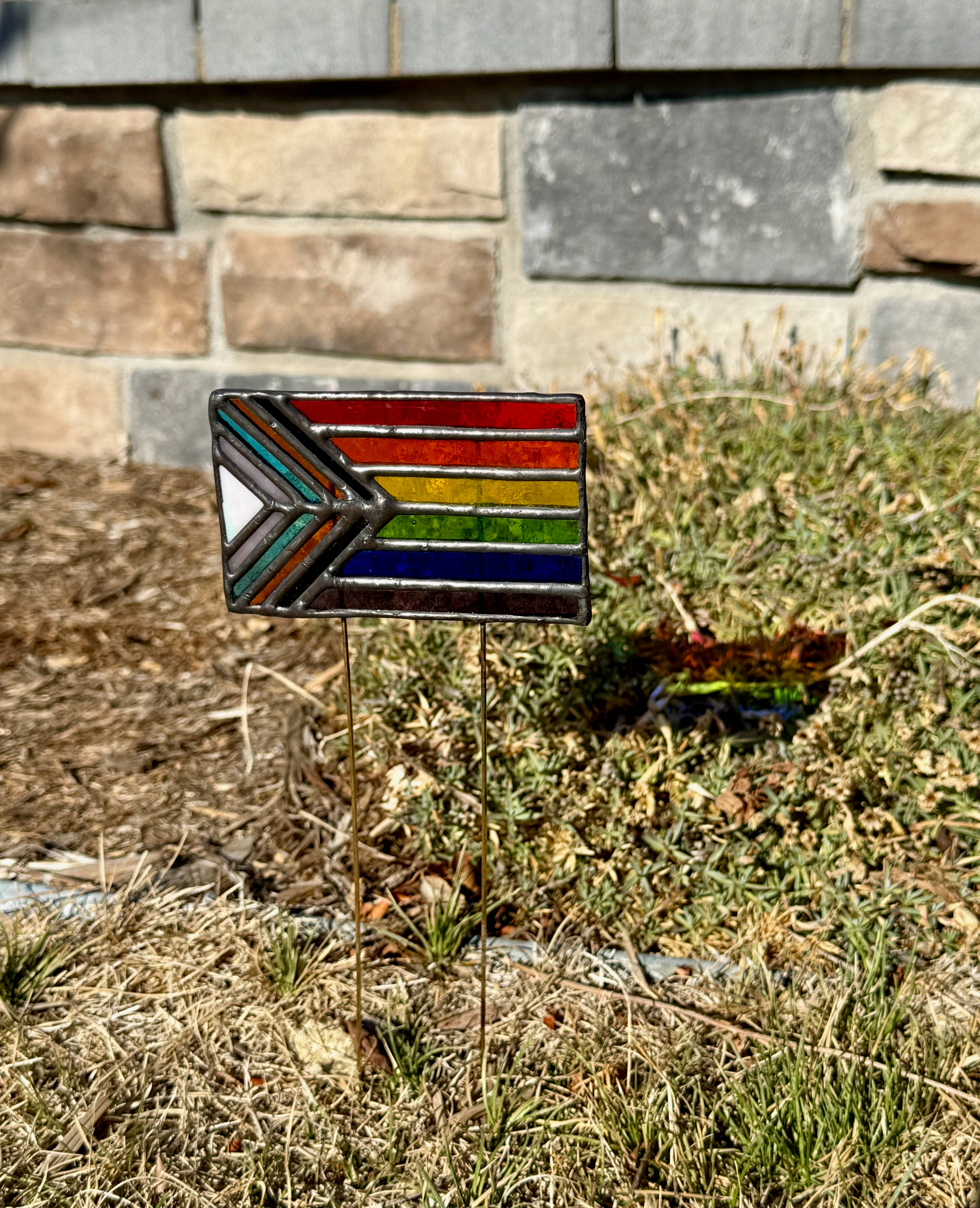 Progress Pride Flag Stained Glass Plant Stake