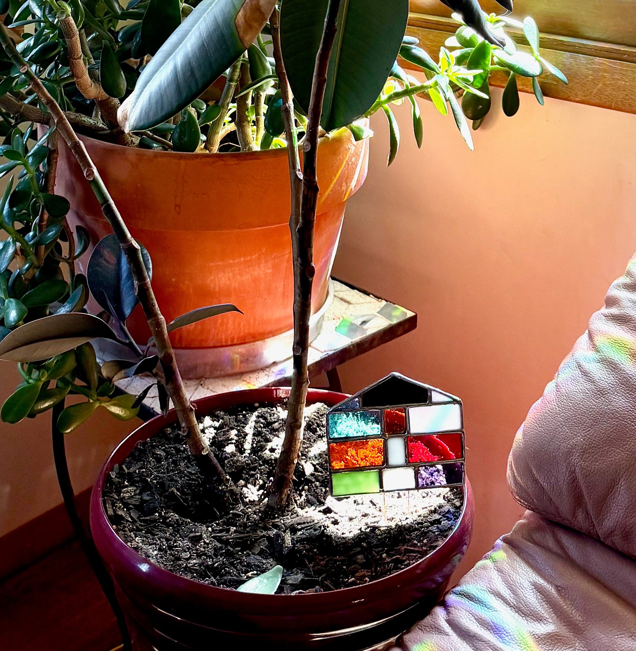 Lover House Stained Glass Plant Stake