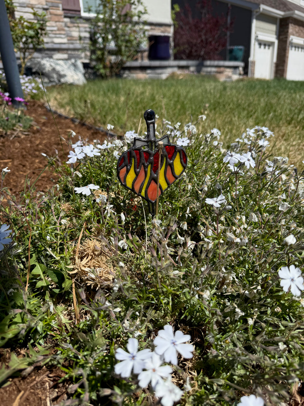 Fireheart Stained Glass Plant Stake