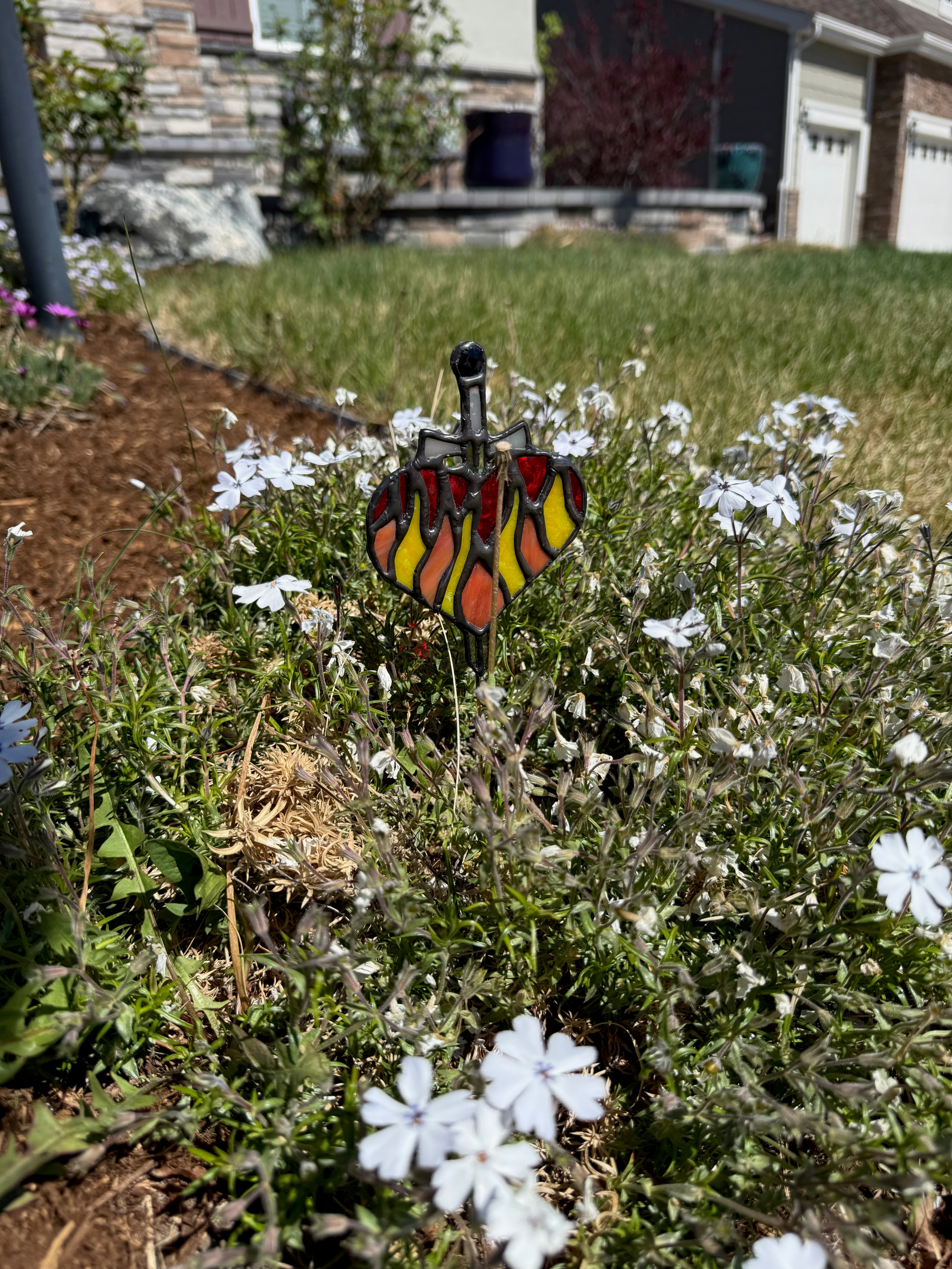 Fireheart Stained Glass Plant Stake