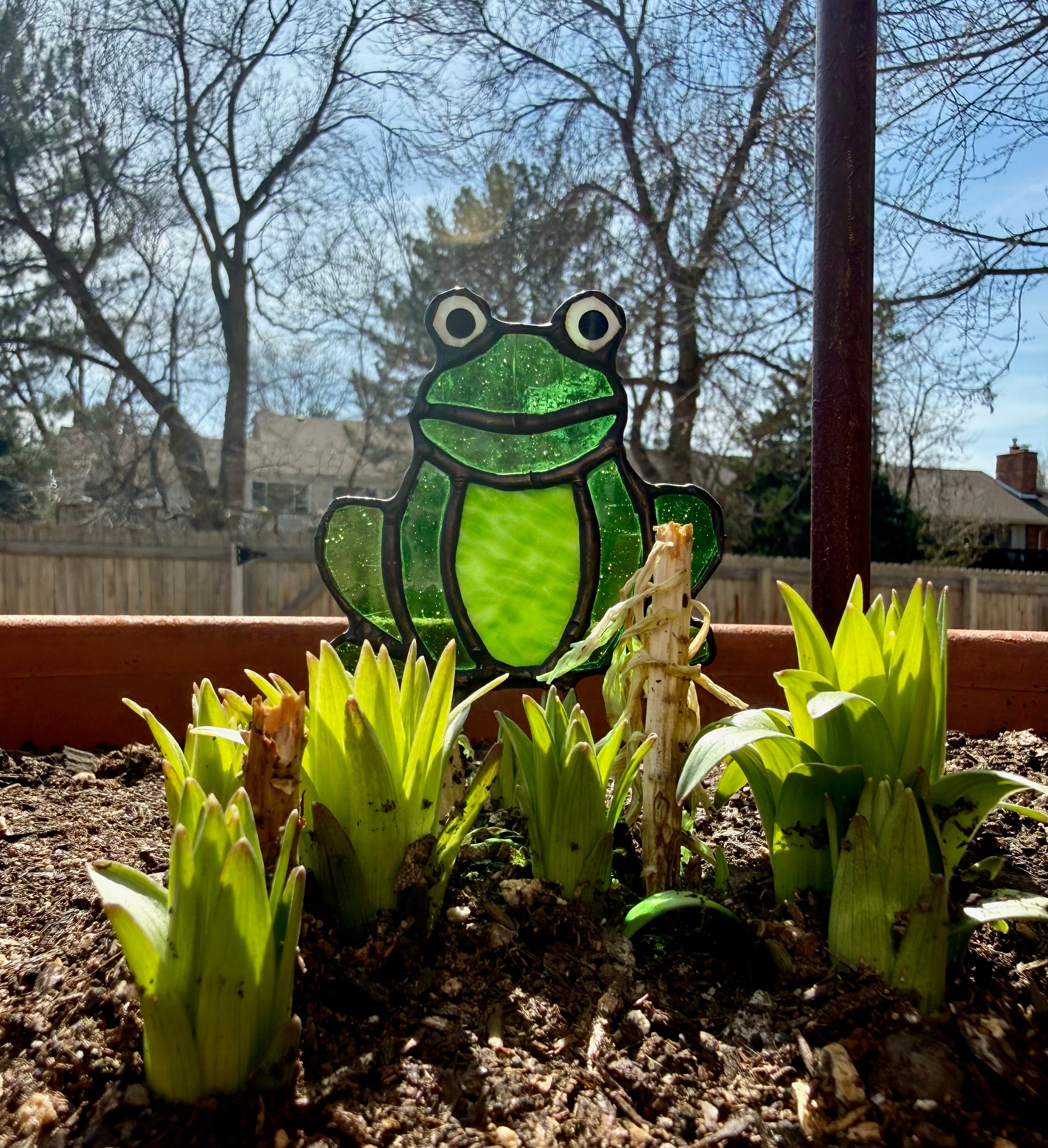 Frog Stained Glass Plant Stake
