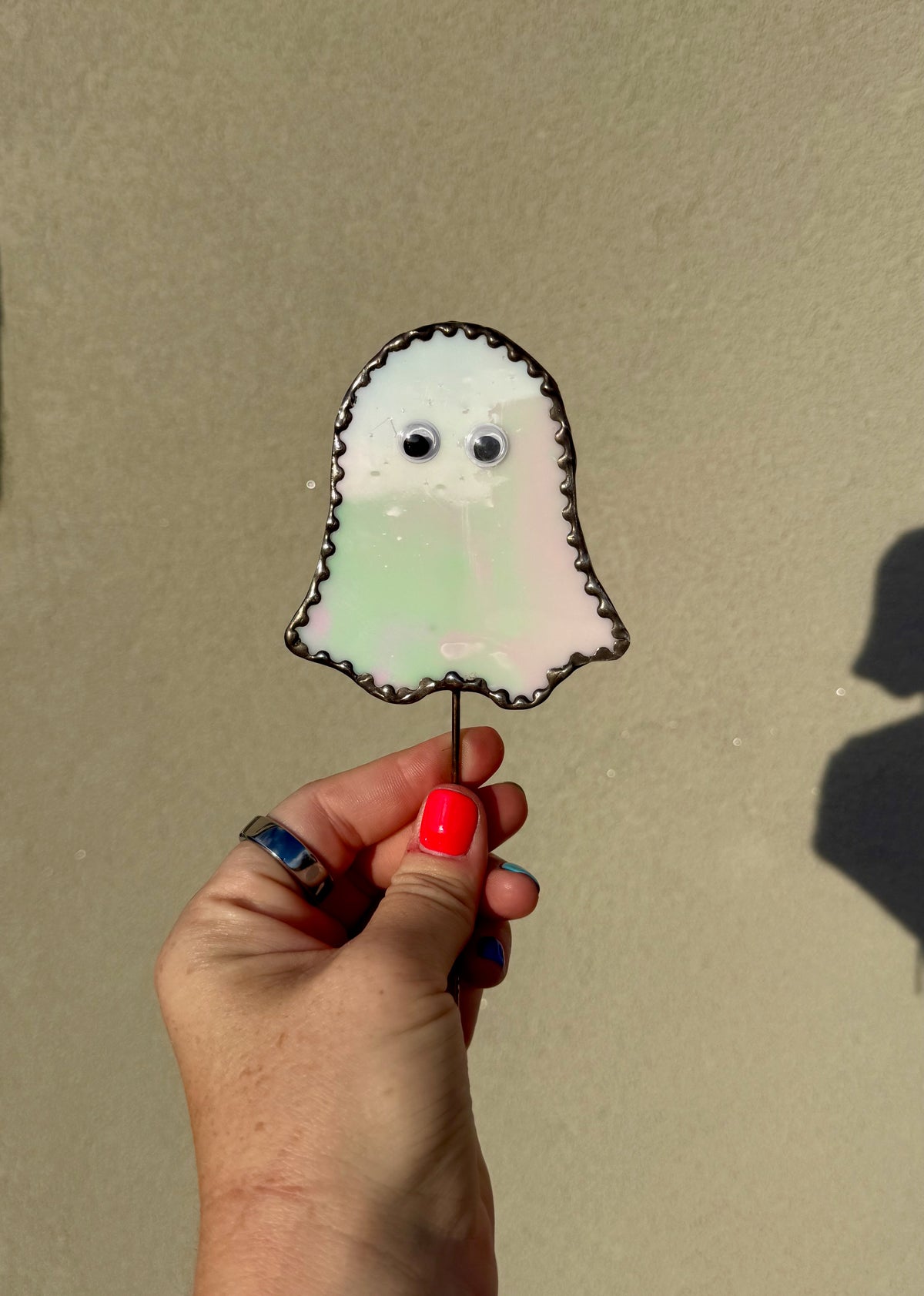 Googly Eye Ghost Stained Glass Plant Stake