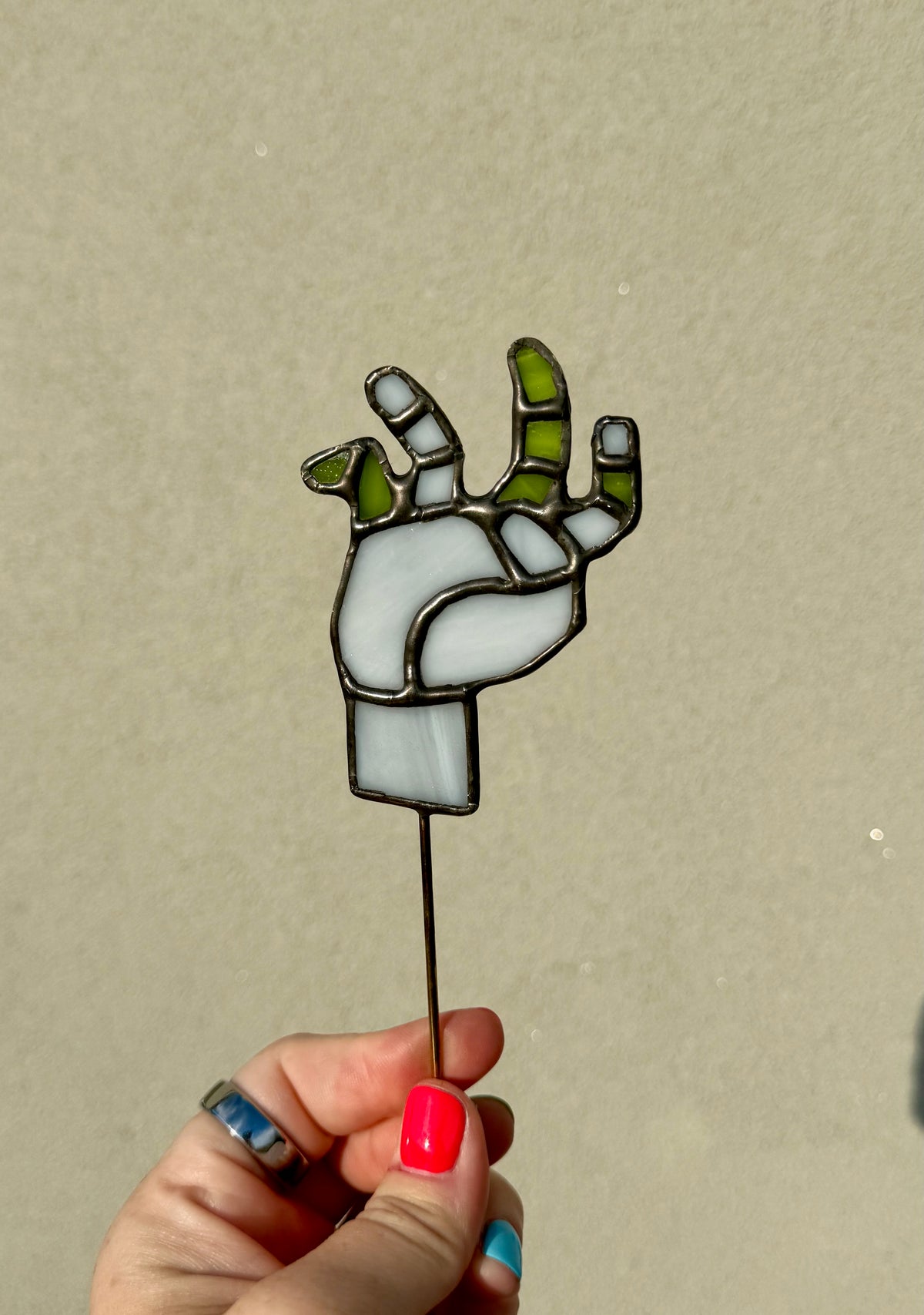 Dead Hand Stained Glass Plant Stake