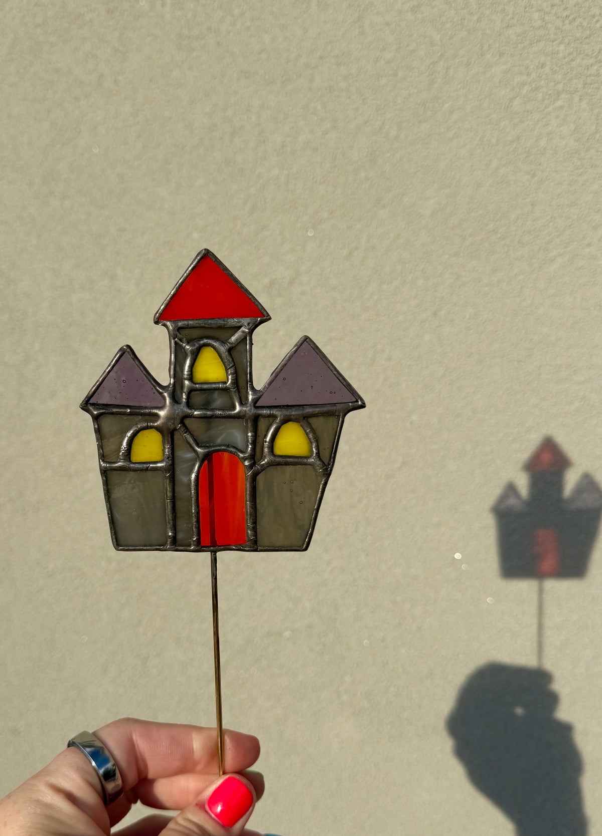Haunted House Stained Glass Plant Stake
