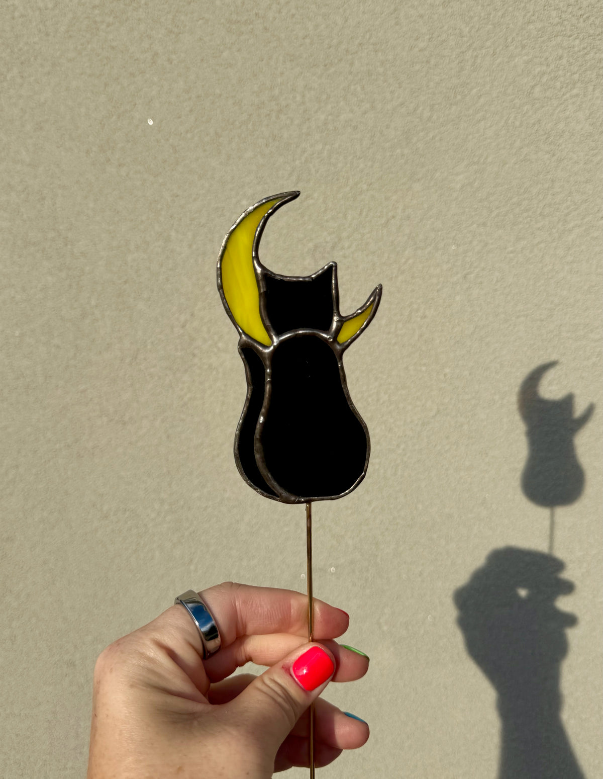 Moon Cat Stained Glass Plant Stake