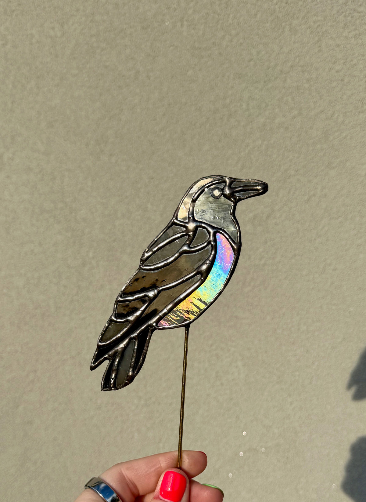Raven Stained Glass Plant Stake