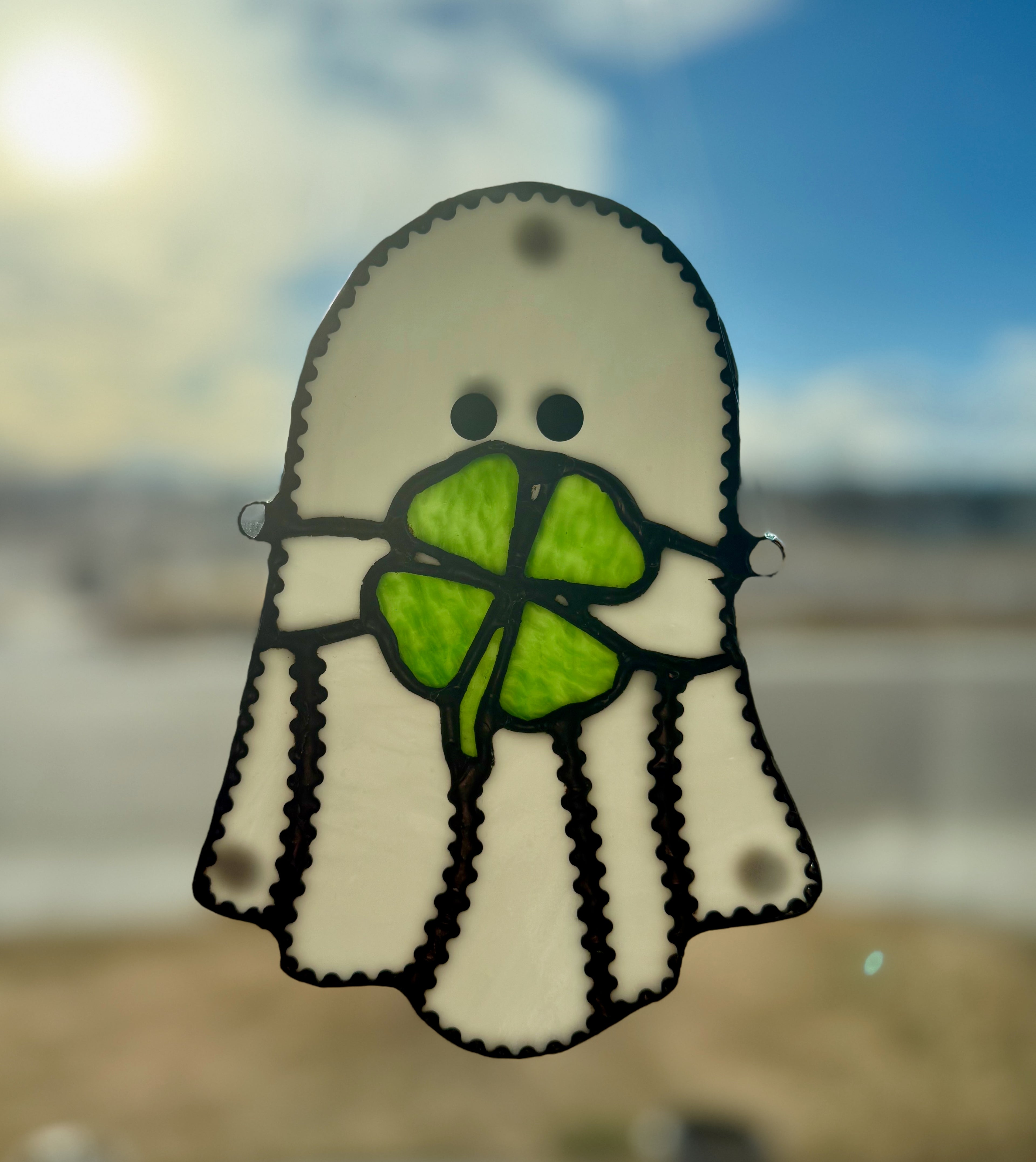 Ghost w Clover Stained Glass Sun Catcher