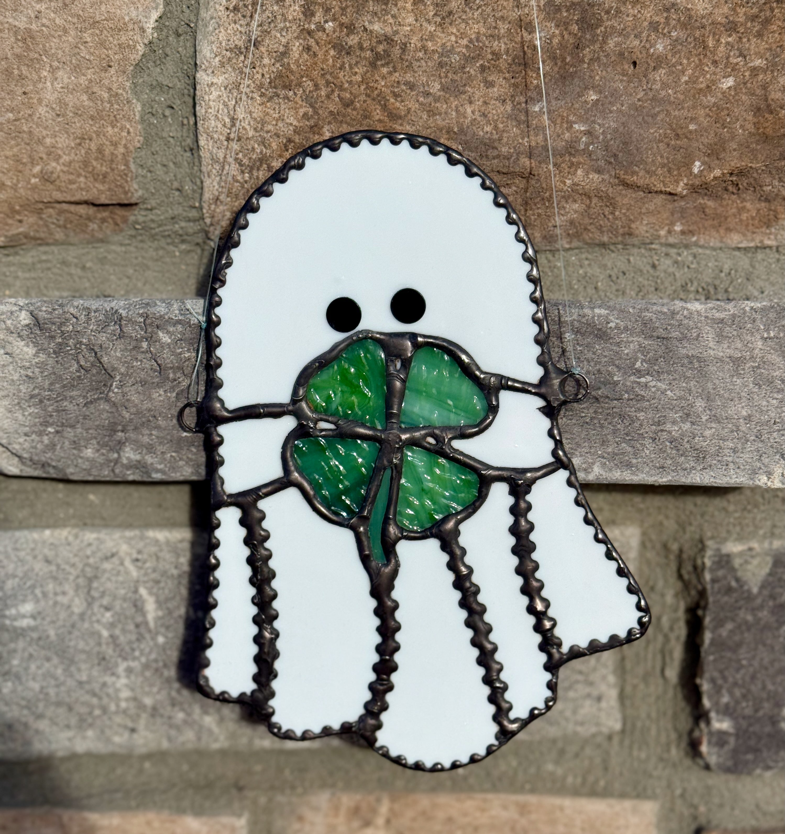 Ghost w Clover Stained Glass Sun Catcher