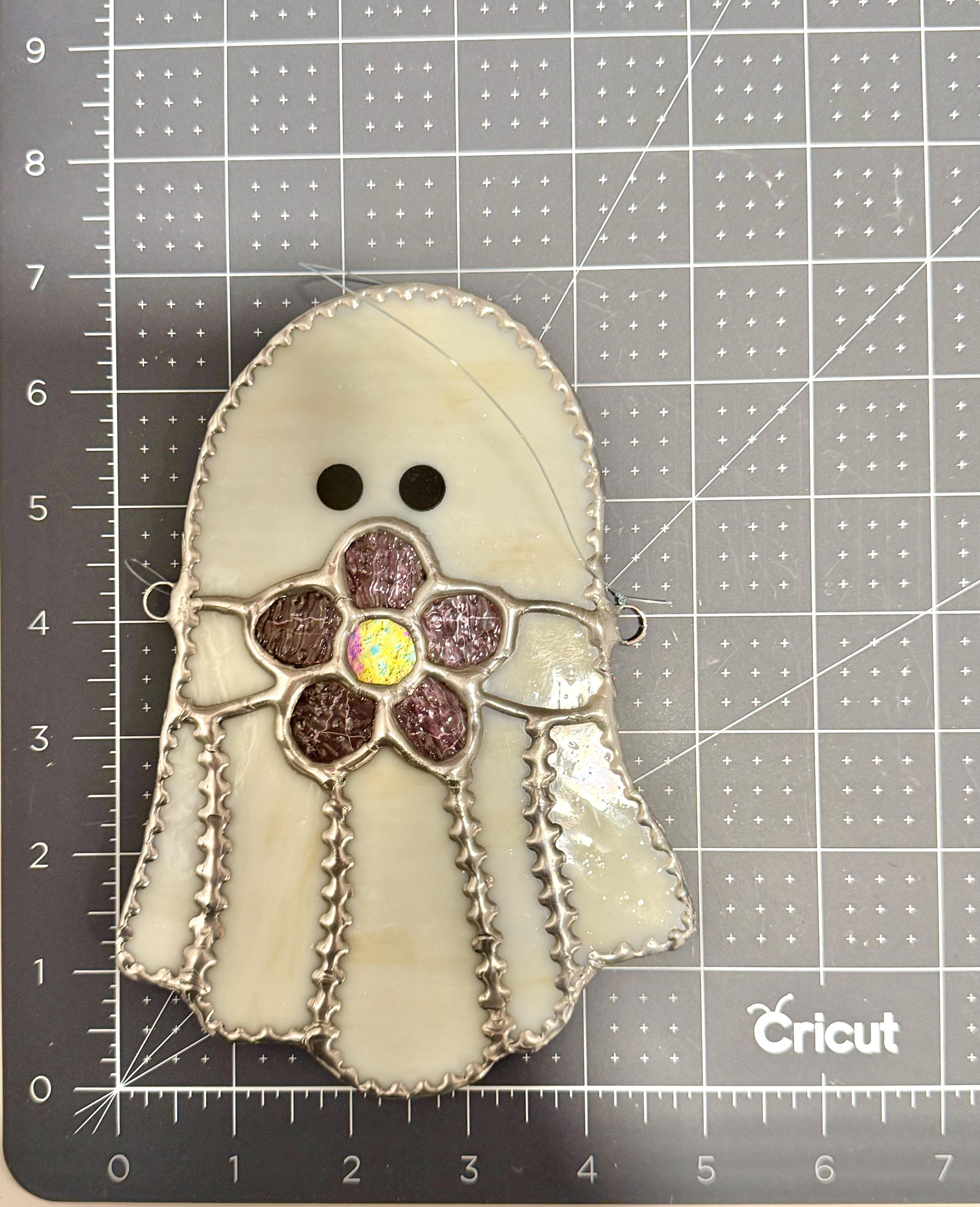 Ghost w Flower Stained Glass Sun Catcher