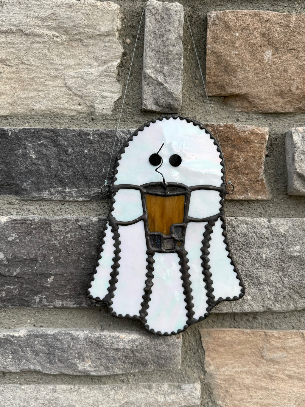Ghost w Iced Coffee Stained Glass Sun Catcher