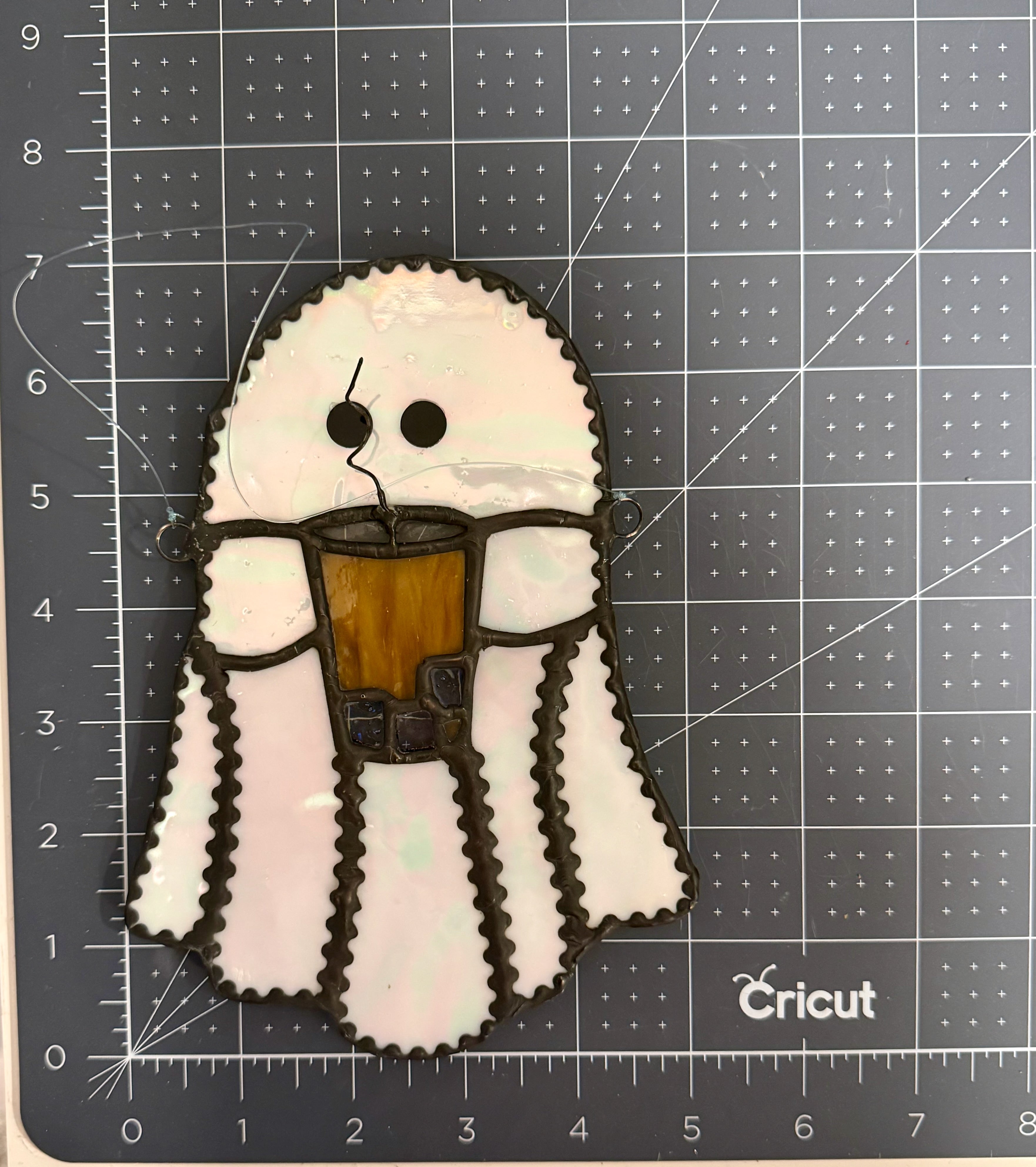 Ghost w Iced Coffee Stained Glass Sun Catcher