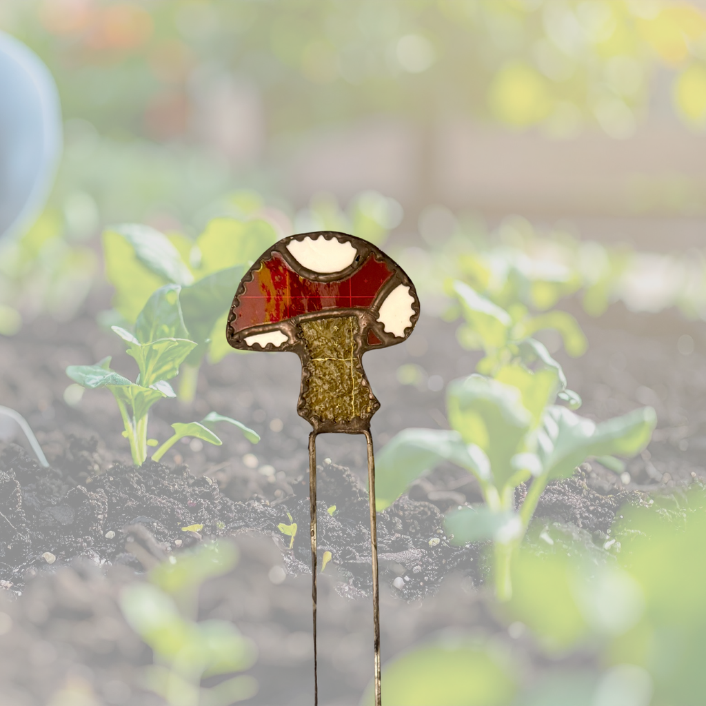 Mushroom Stained Glass Plant Stake