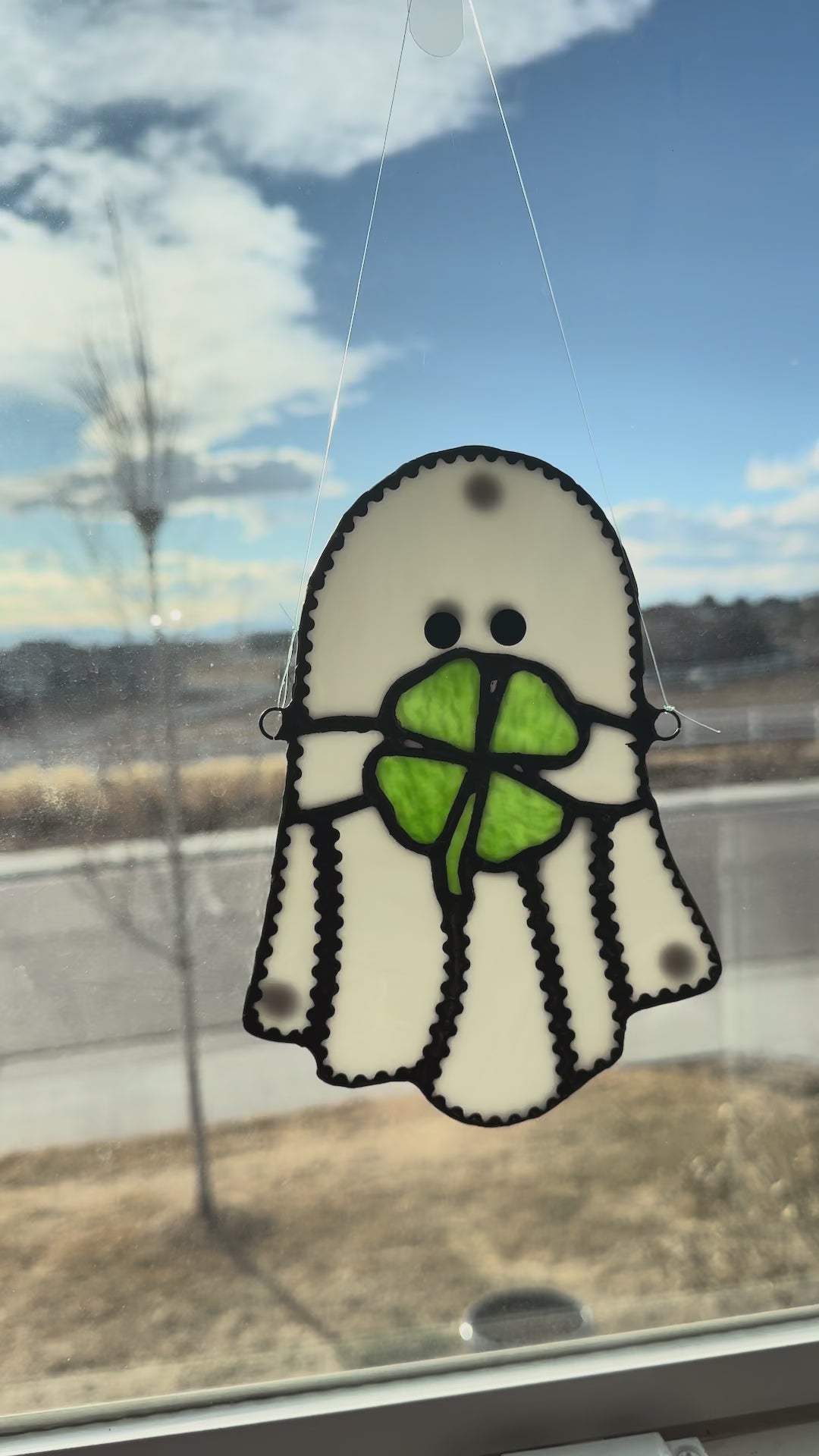 Ghost w Clover Stained Glass Sun Catcher