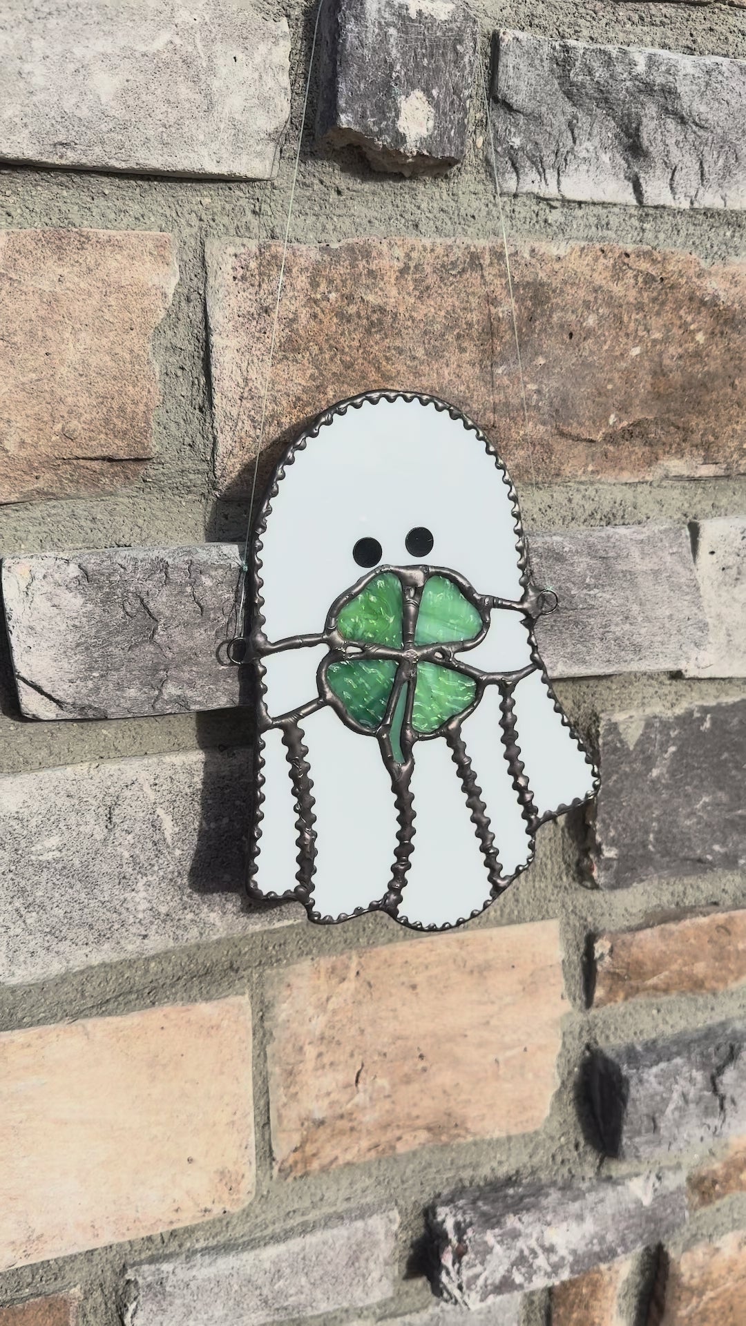 Ghost w Clover Stained Glass Sun Catcher