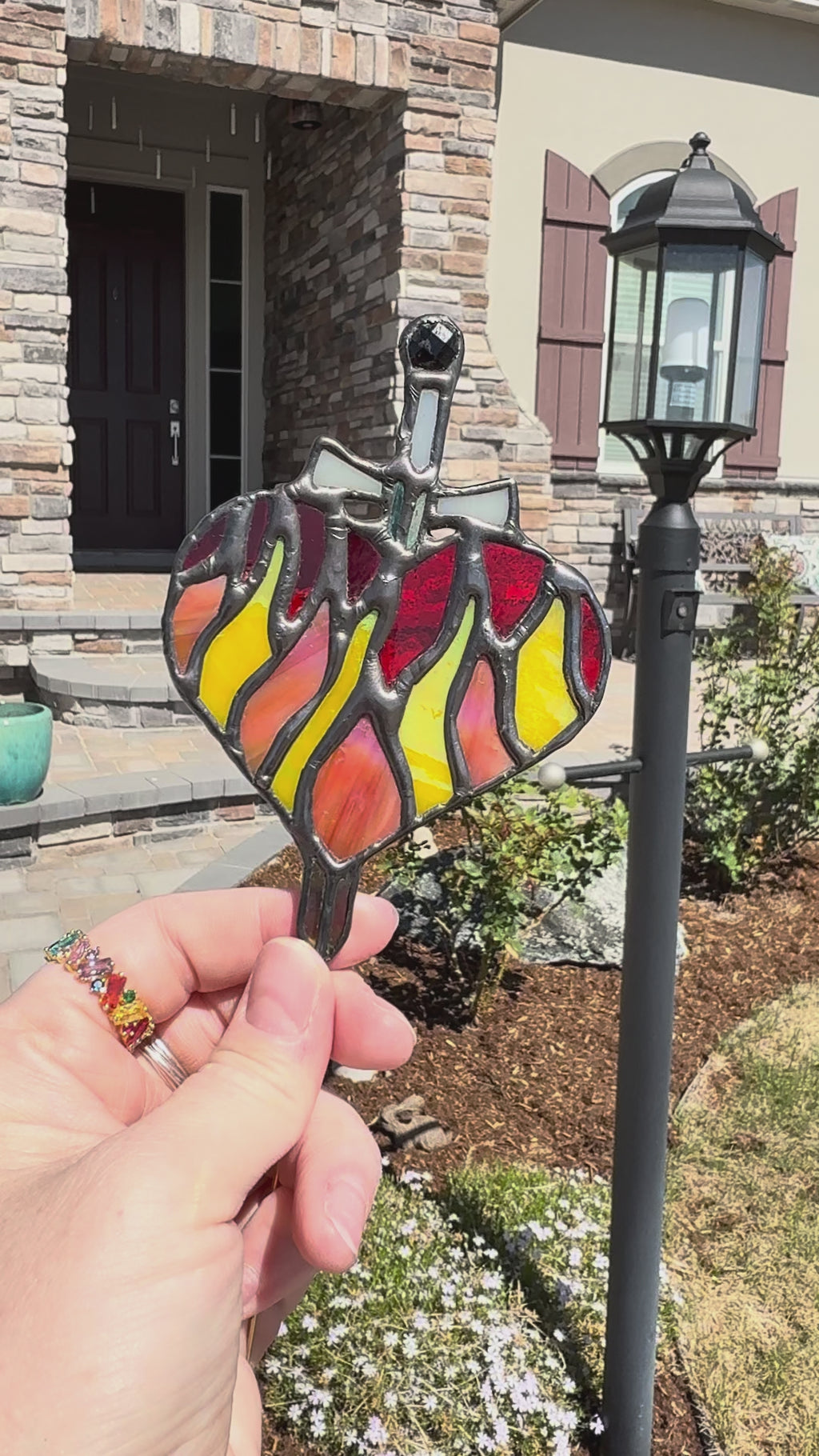 Fireheart Stained Glass Plant Stake
