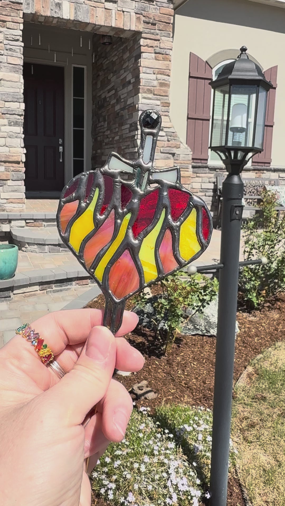 Fireheart Stained Glass Plant Stake