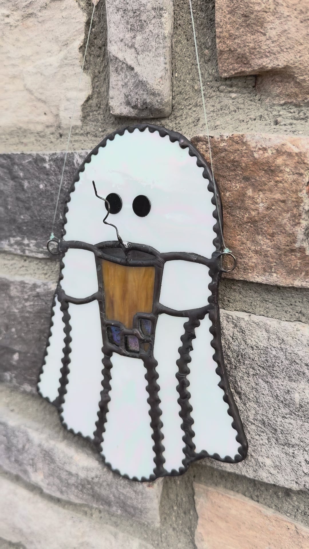 Ghost w Iced Coffee Stained Glass Sun Catcher