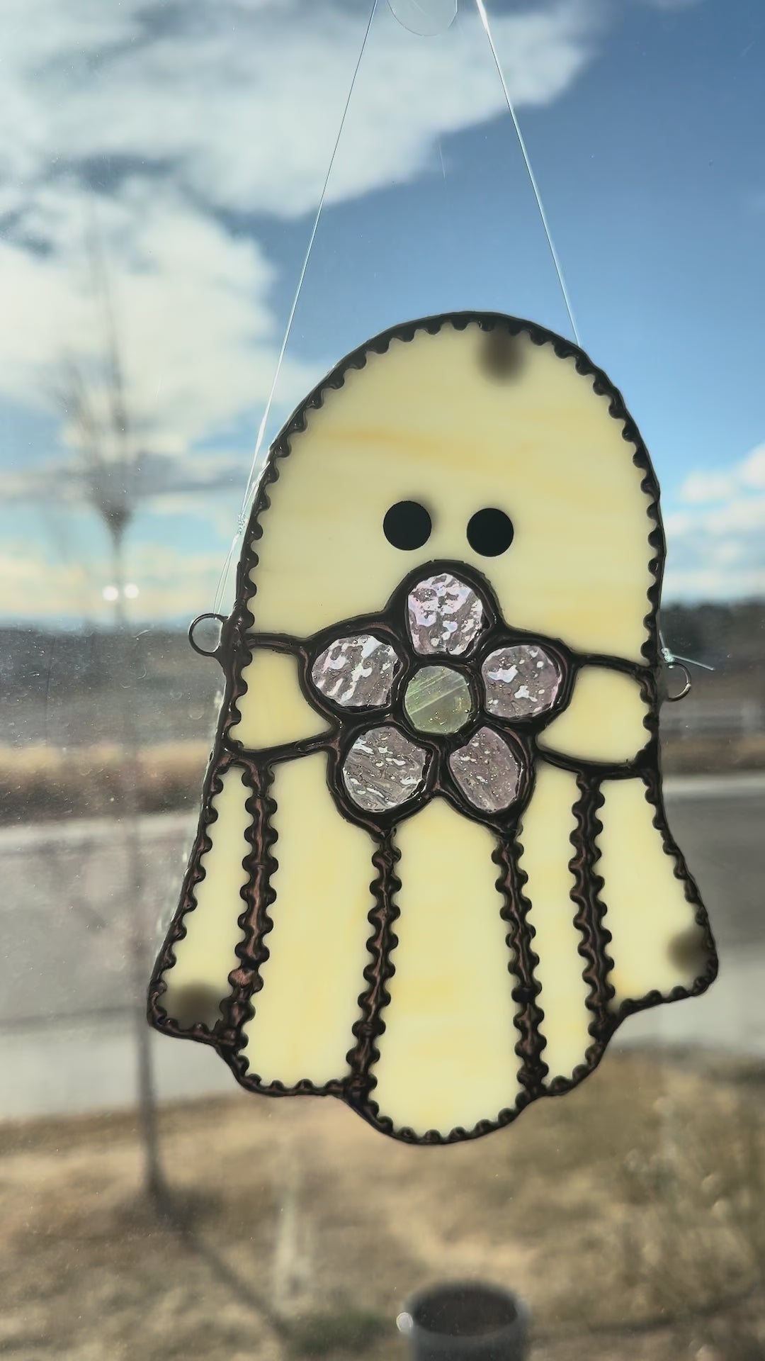 Ghost w Flower Stained Glass Sun Catcher