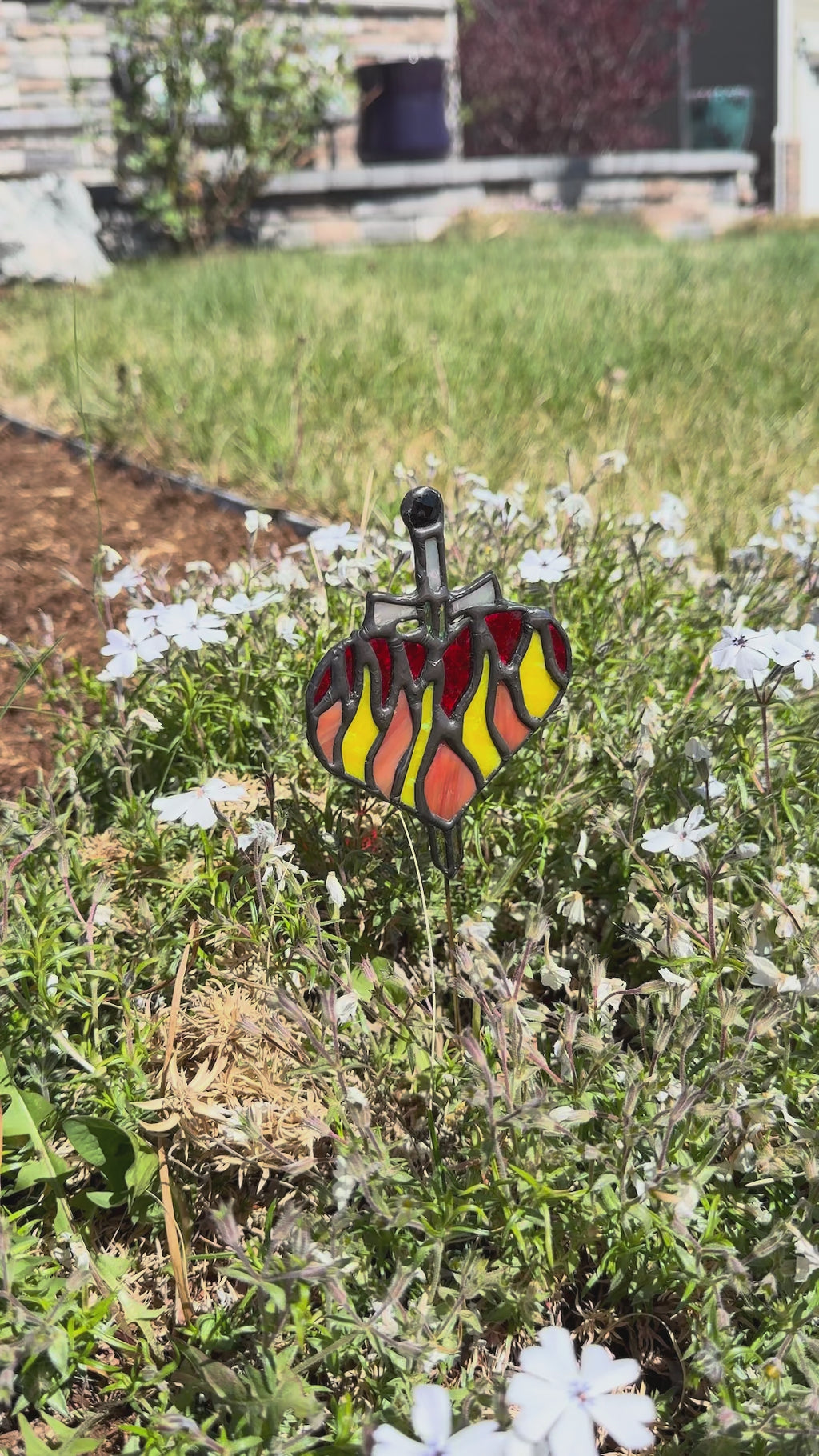Fireheart Stained Glass Plant Stake