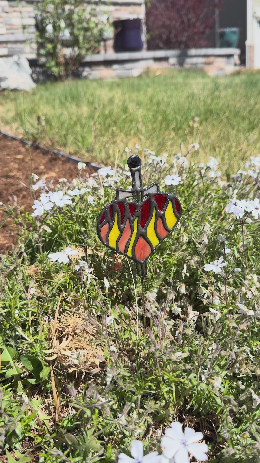 Fireheart Stained Glass Plant Stake