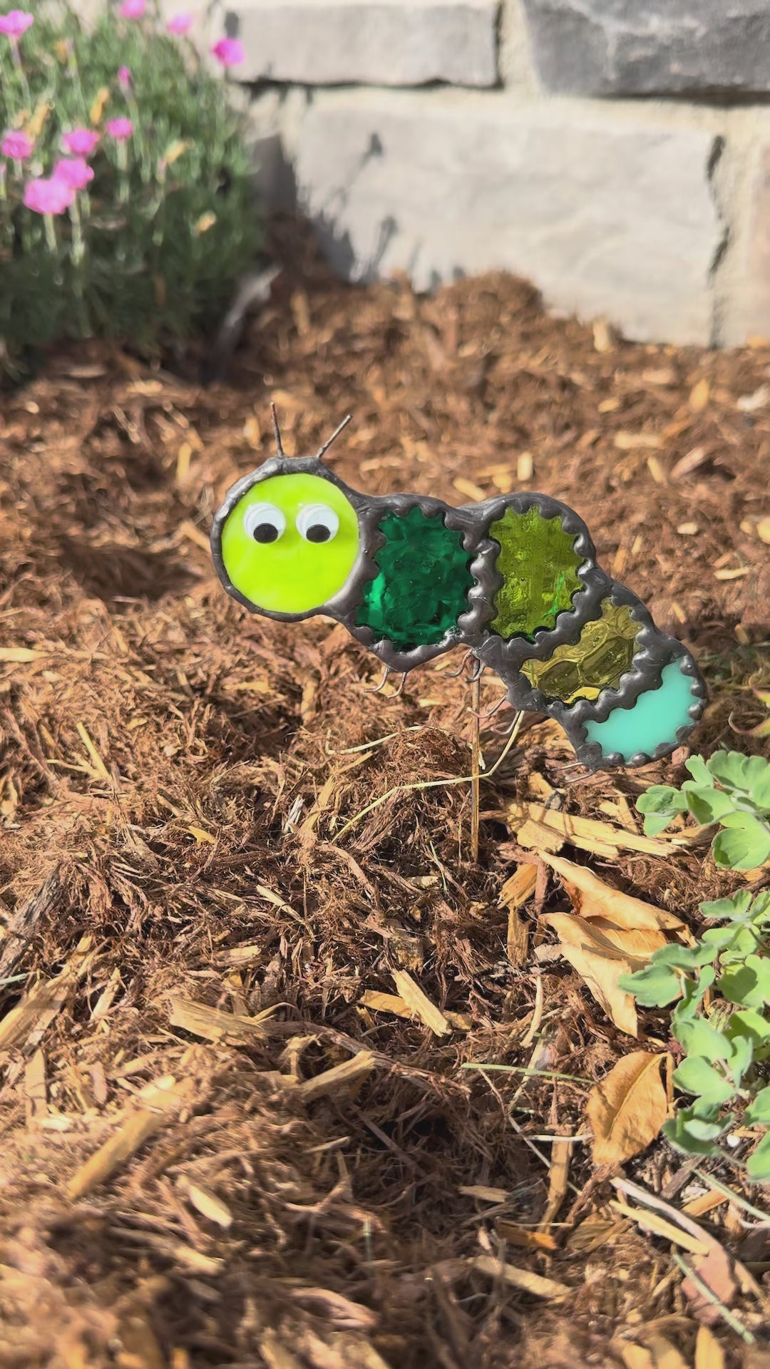Caterpillar Stained Glass Plant Stake