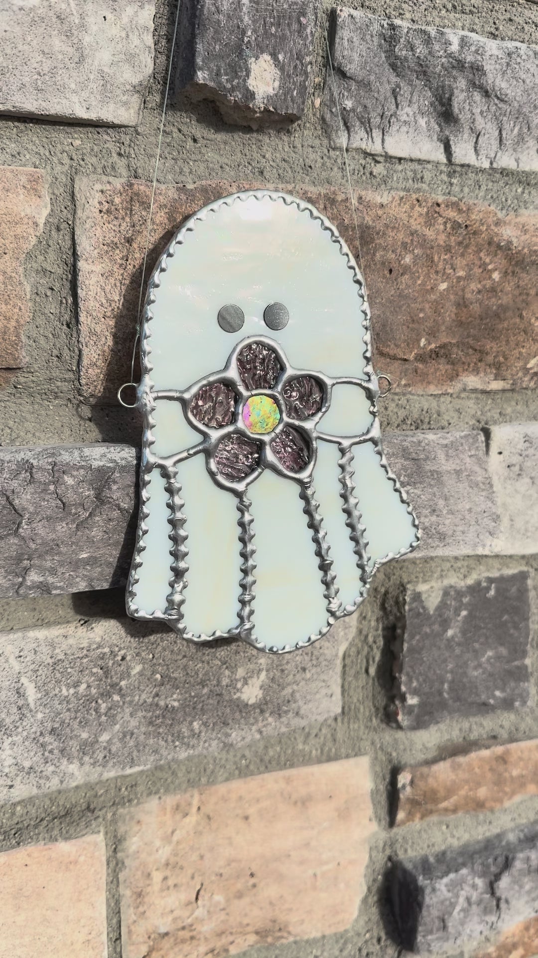 Ghost w Flower Stained Glass Sun Catcher