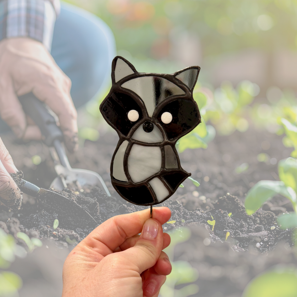 Raccoon Stained Glass Plant Stake
